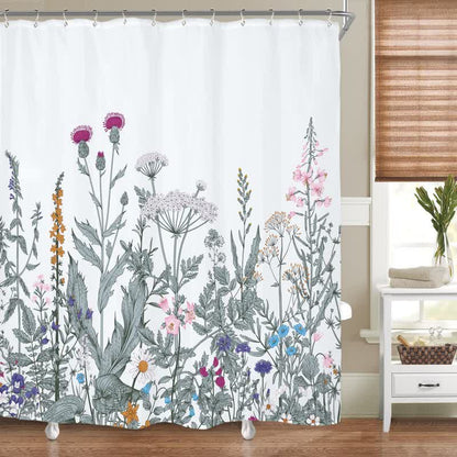 Pastoral Style Plants Waterproof Shower Curtain