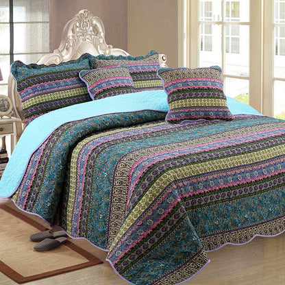 Striped Jacquard Style Quilt with Pillowcase