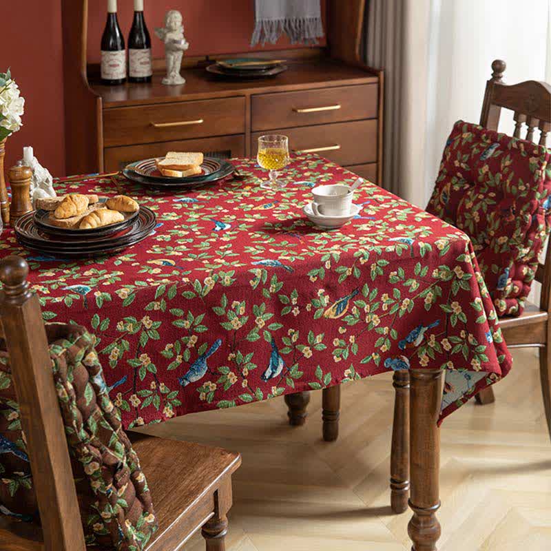 Pastoral Flower & Bird Print Table Cover