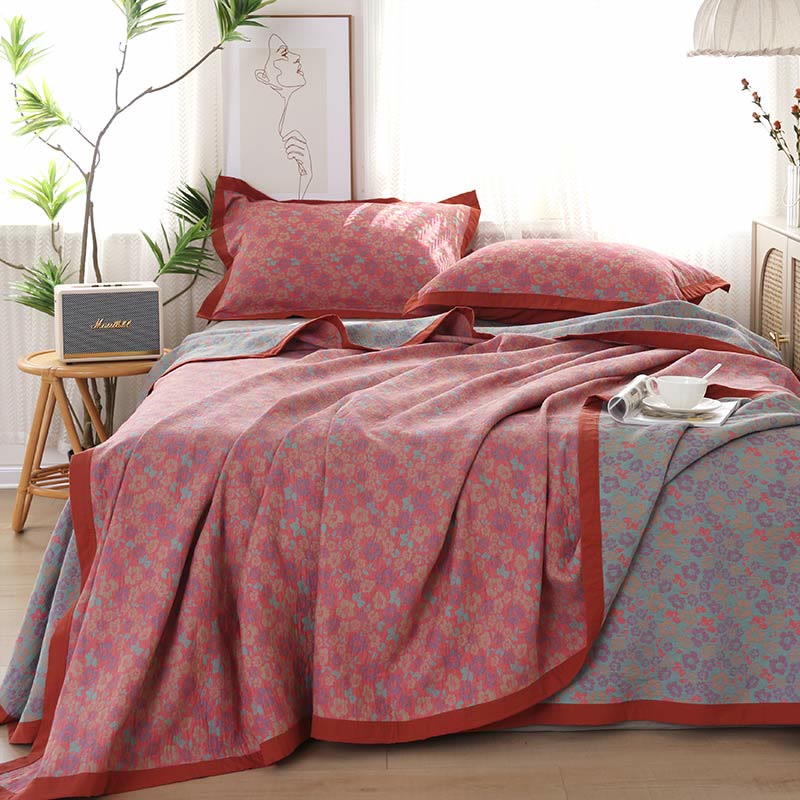 Floral Jacquard Cotton Gauze Reversible Quilt