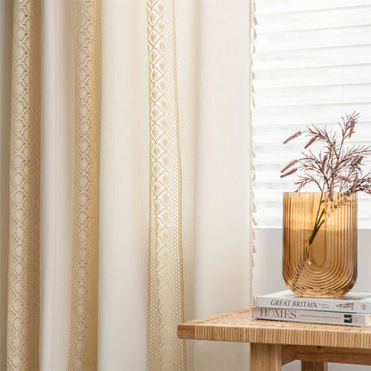 Beige Hollow-Out Light Filtering Tassel Curtain