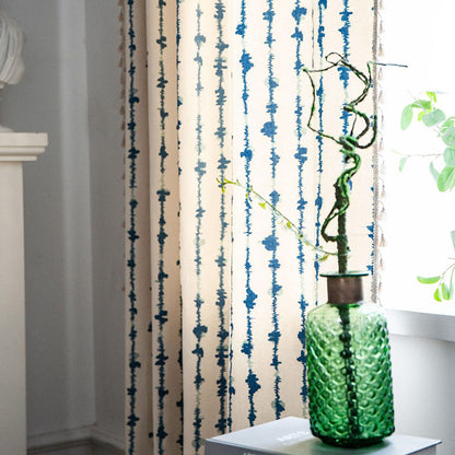 Blue ECG Pattern Cotton Linen Curtain