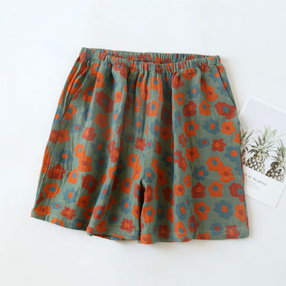 Floral Cotton Gauze Soft Pajama Shorts