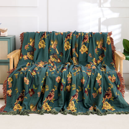 Magpie Floral Cotton Reversible Tassel Quilt