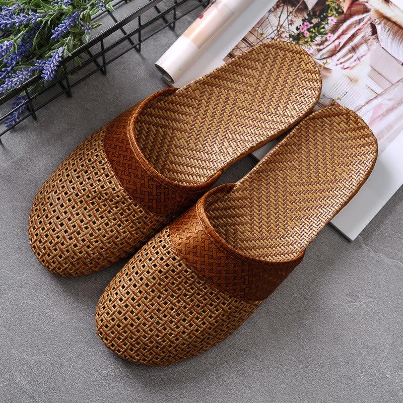 Retro Non-slip Breathable Flax Slipper - Coffee - XXL - image 1