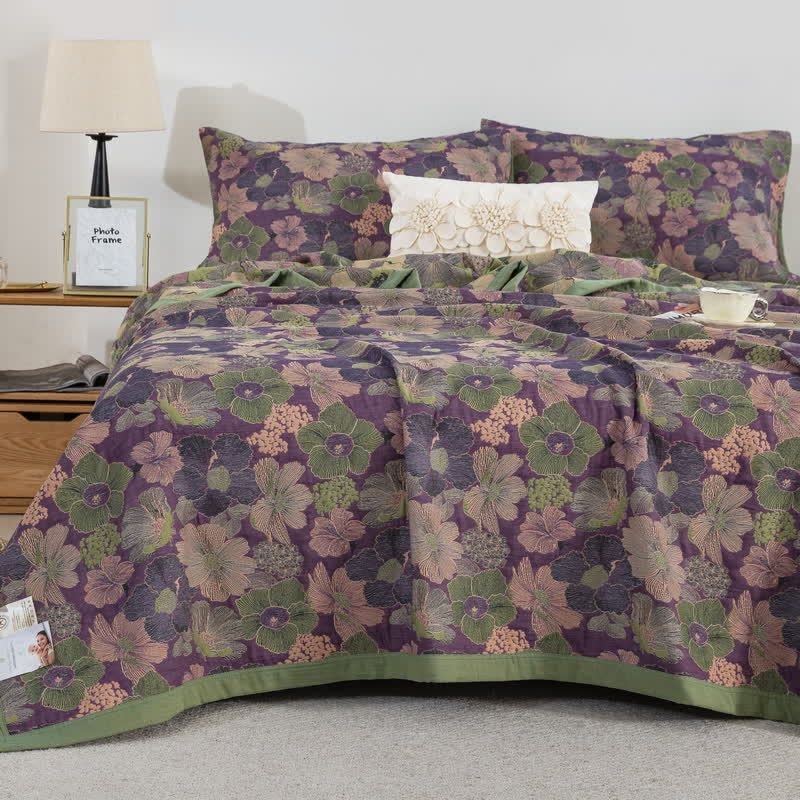 Reversible Blossom Floral Cotton Gauze Quilt