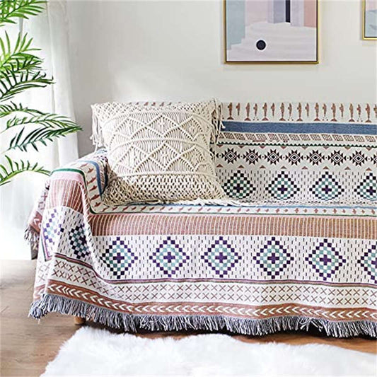 Ownkoti Bohemian Reversible Colorful Print Tassel Blanket