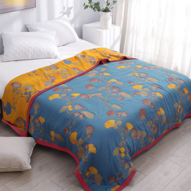 Ginkgo Leaf Jacquard Cotton Reversible Quilt