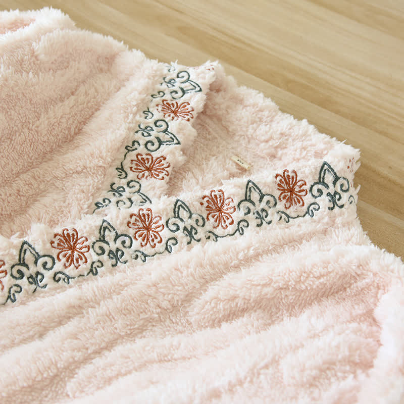 Retro Embroidery Soft Fleece Pajama Set