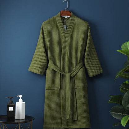 Ownkoti Simple Solid Color Cotton V-neck Bathrobe - Light Green - XL - image 7