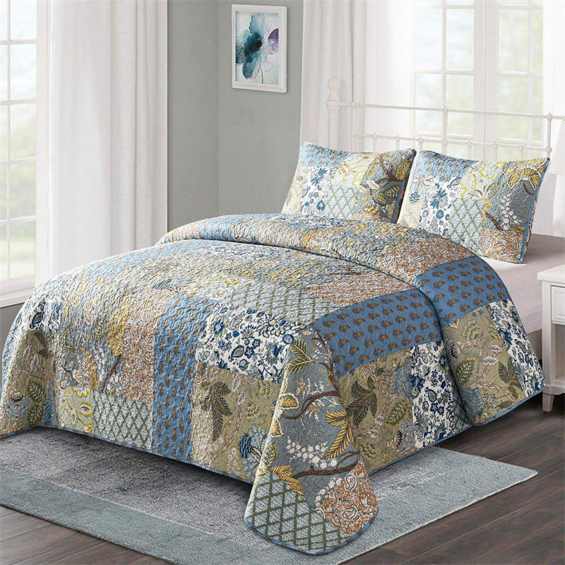 Bohemian Floral Stitching Quilt with Pillowcases