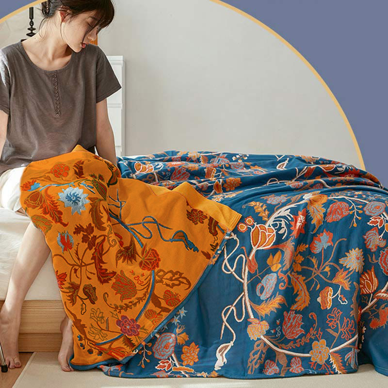 Blooming Flower Pattern Cotton Reversible Quilt