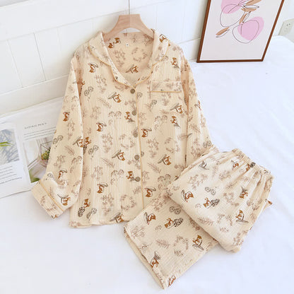 Cute Squirrel Cotton Lapel Nightwear Set