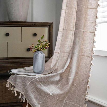 Tassel Plaid Curtain Semi Blackout Drapes