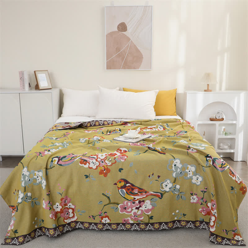 Flower & Bird Cotton Gauze Lightweight Quilt