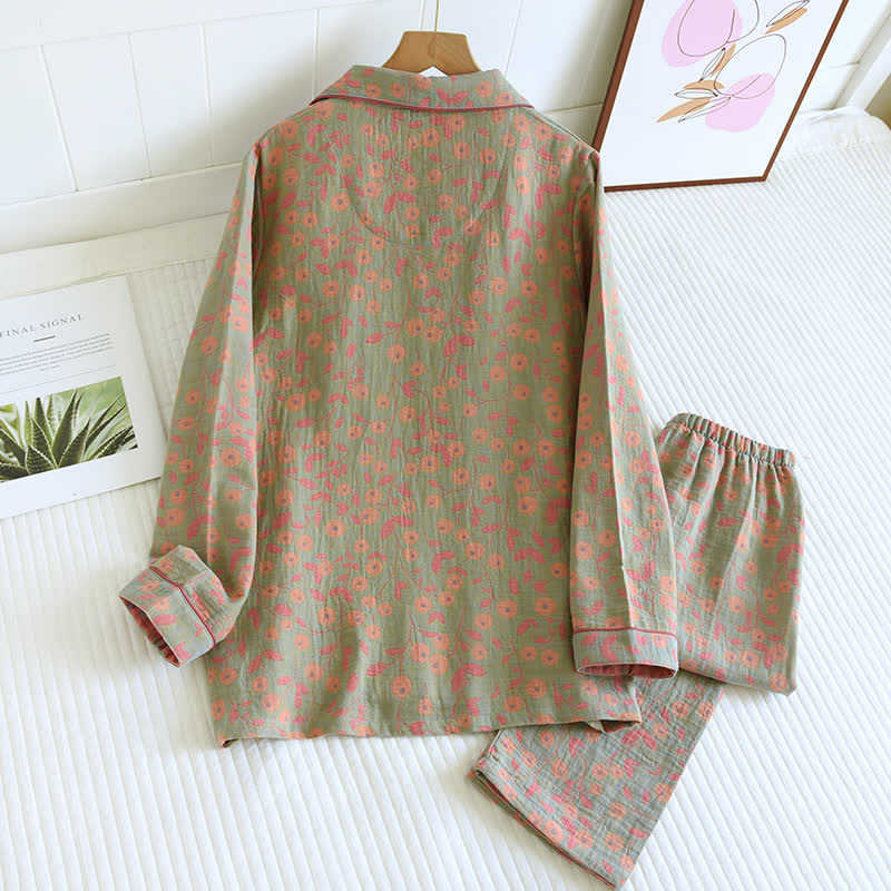 Rural Flower Cotton Guaze Loungewear Set