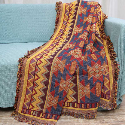 Ownkoti Bohemian Mixed Color Plaid Tassel Blanket