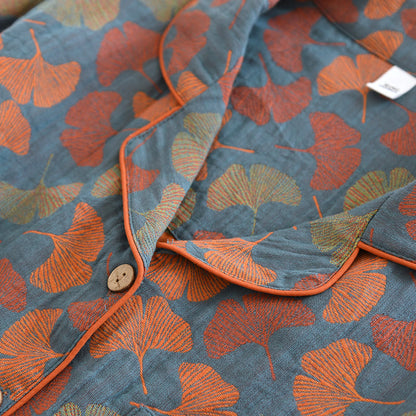 Ginkgo Leaf Button Cotton Loungewear Set - image 2