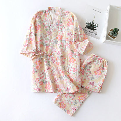 Floral Cotton Gauze Kimono Loungewear Set