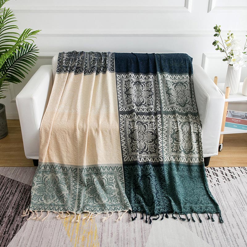 Ownkoti Bohemian Flower Tassel Knit Shawl Blanket