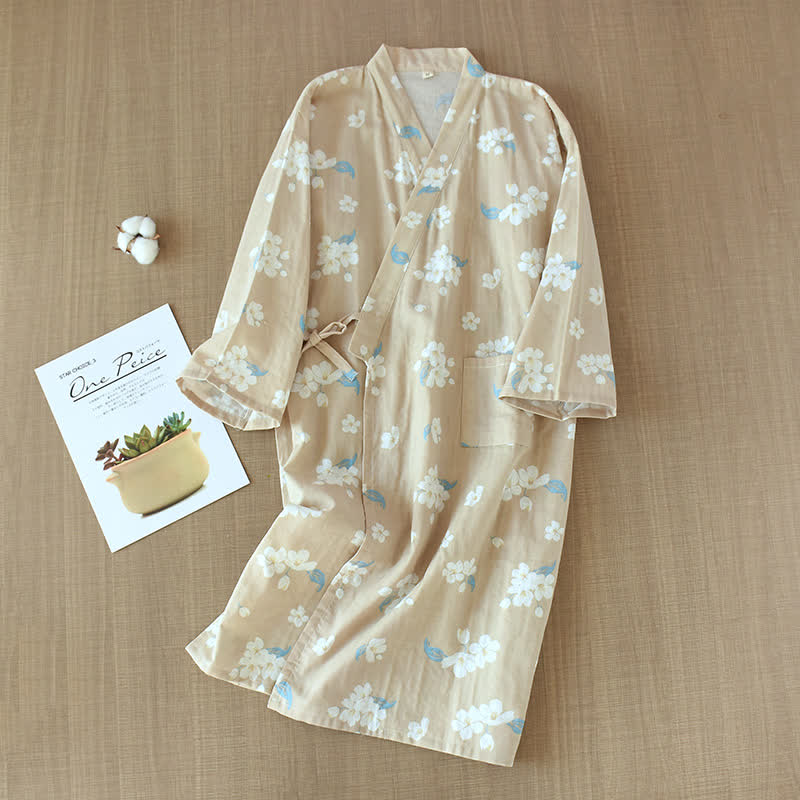 Cotton Gauze V-neck Floral Pajama Set