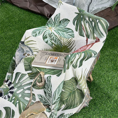 Tropical Leaf & Animal Soft Sofa Blanket