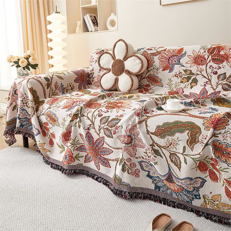 Rustic Floral Tassel Soft Sofa Cover