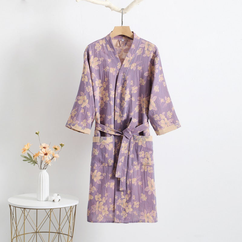 Cotton Gauze Floral Absorbent Bathrobe