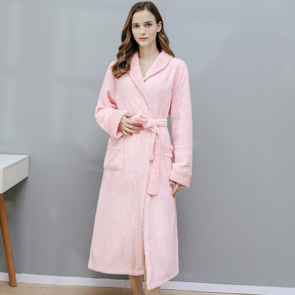 Solid Color Warm Flannel Long Bathrobe