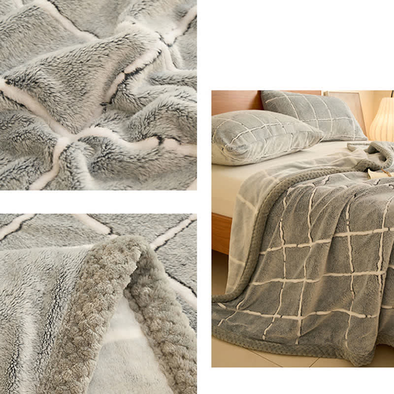 Grid Thick Warm Fluffy Fleece Blanket