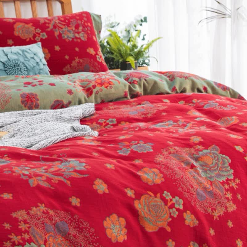 Jacquard Rustic Rose Cotton Gauze Bedding Set(4PCS)