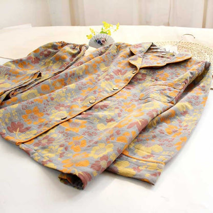 Yellow Daisy Lapel Cotton Loungewear Set