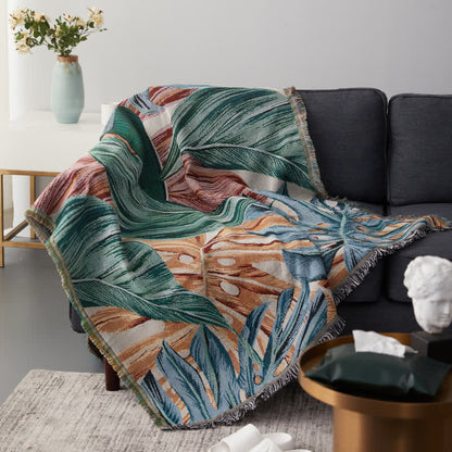 Colorful Tropical Leaf Tassel Sofa Protector