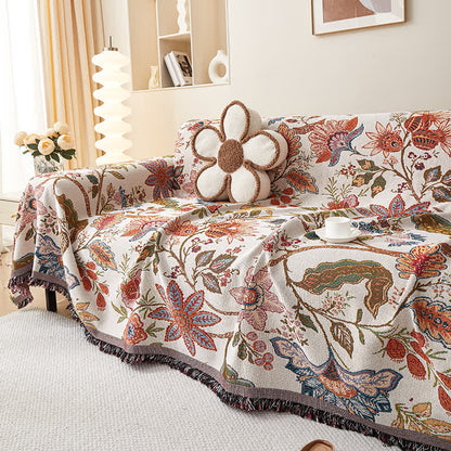 Rustic Floral Tassel Soft Sofa Cover