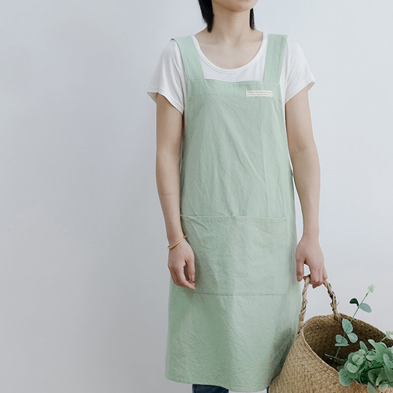 Simple Cotton Pure Color Cross-back Apron