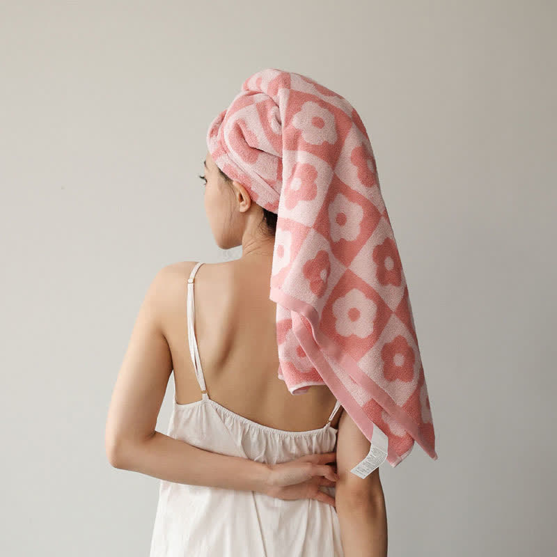 Plaid Flower Breathable Cotton Towel