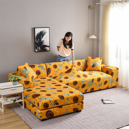 Elastic Stretchable Rural Sunflower Couch Cover