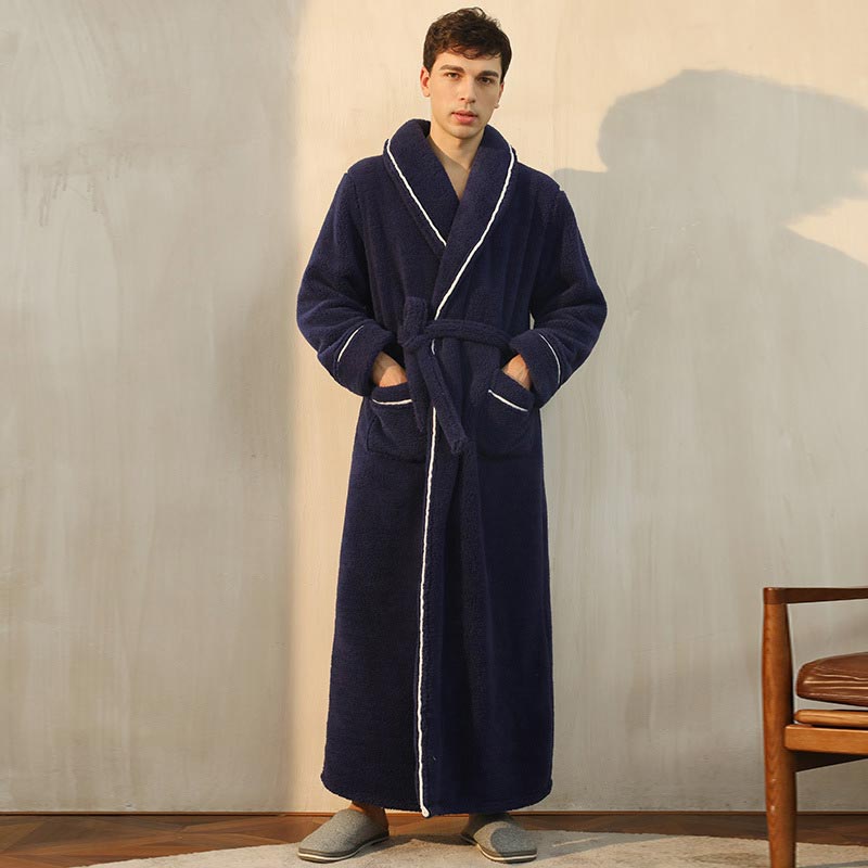 Ownkoti Comfy Fleece Pajama Long Bathrobe - Navy - Men: 3XL - image 9