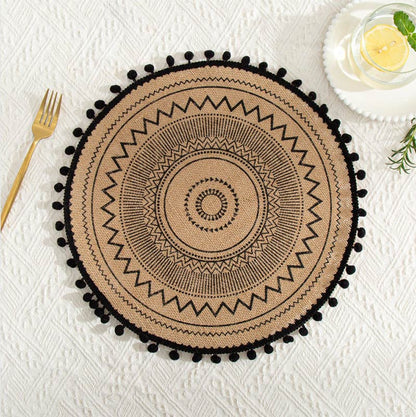 Ownkoti Black Woven Cotton Linen Table Mats (3PCS)