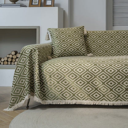 Rhombus Patchwork Pattern Tassel Sofa Protector