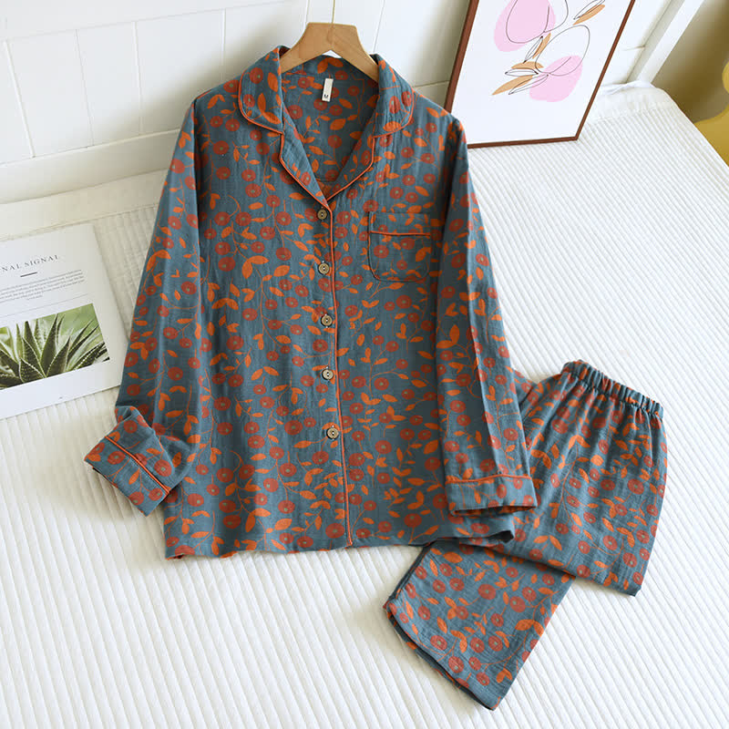 Rural Flower Cotton Guaze Loungewear Set