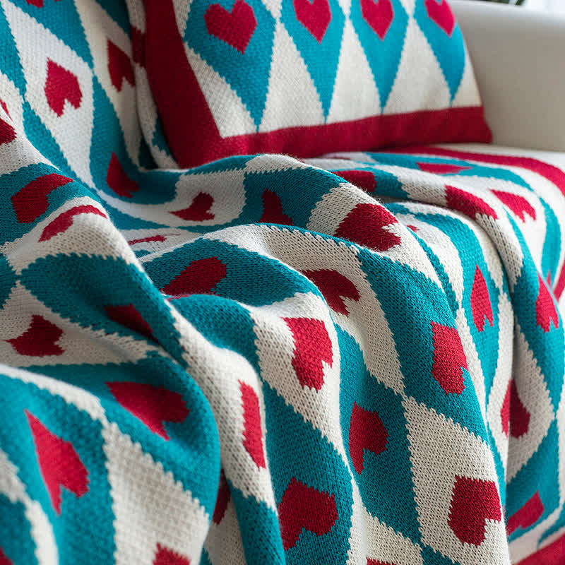 Diamond & Love Knitted Decorative Blanket