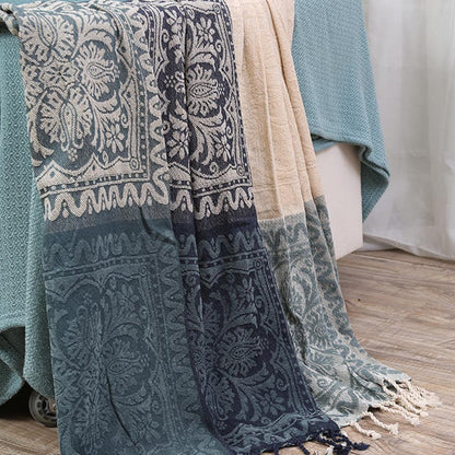 Ownkoti Bohemian Flower Tassel Knit Shawl Blanket