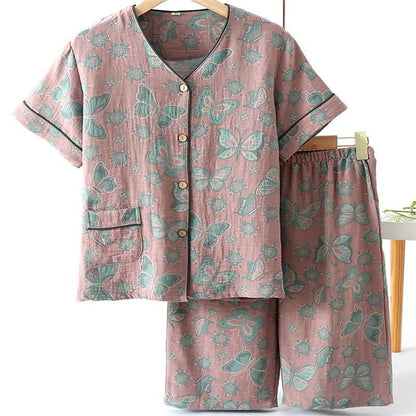 Butterfly Cotton Cropped Pants Loungewear Set