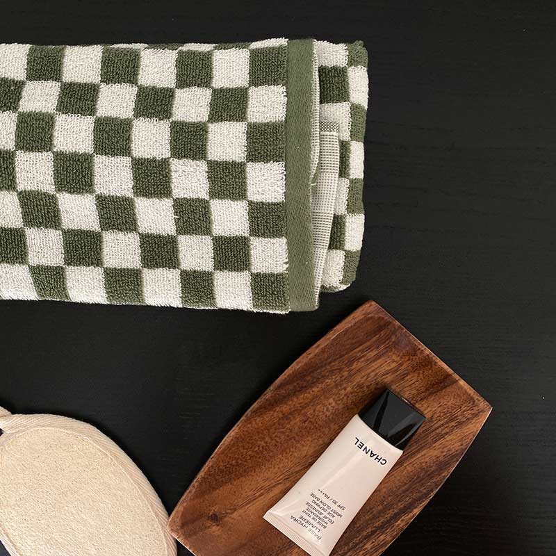 Ownkoti Checkerboard Plaid Colorblock Bath Towel Set