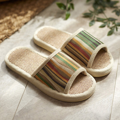 Colorful Striped Open Toe Flax Slippers