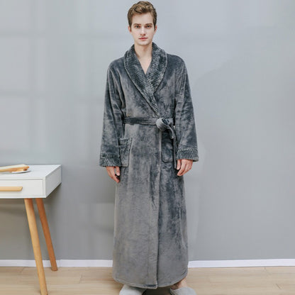 Solid Color Warm Flannel Long Bathrobe