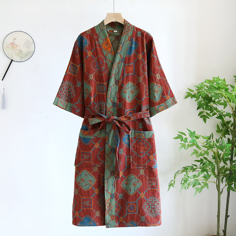 Retro Style Cotton Gauze Loose Bathrobe Pajama