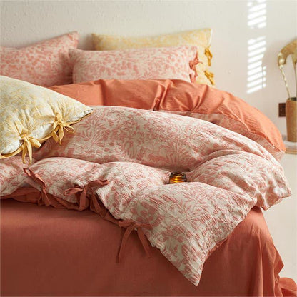 Floral Double Layer Cotton Gauze Bedding Set (4PCS)