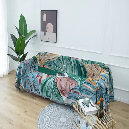 Colorful Tropical Leaf Tassel Sofa Protector